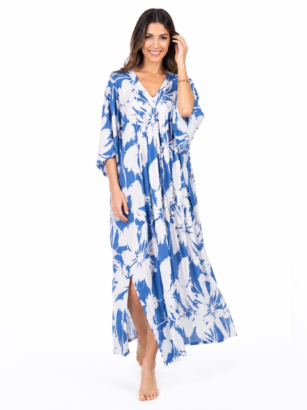 Blue Ginger Hawaii Blue & White Tropical Floral Maxi Dress | Resort Wear | XS